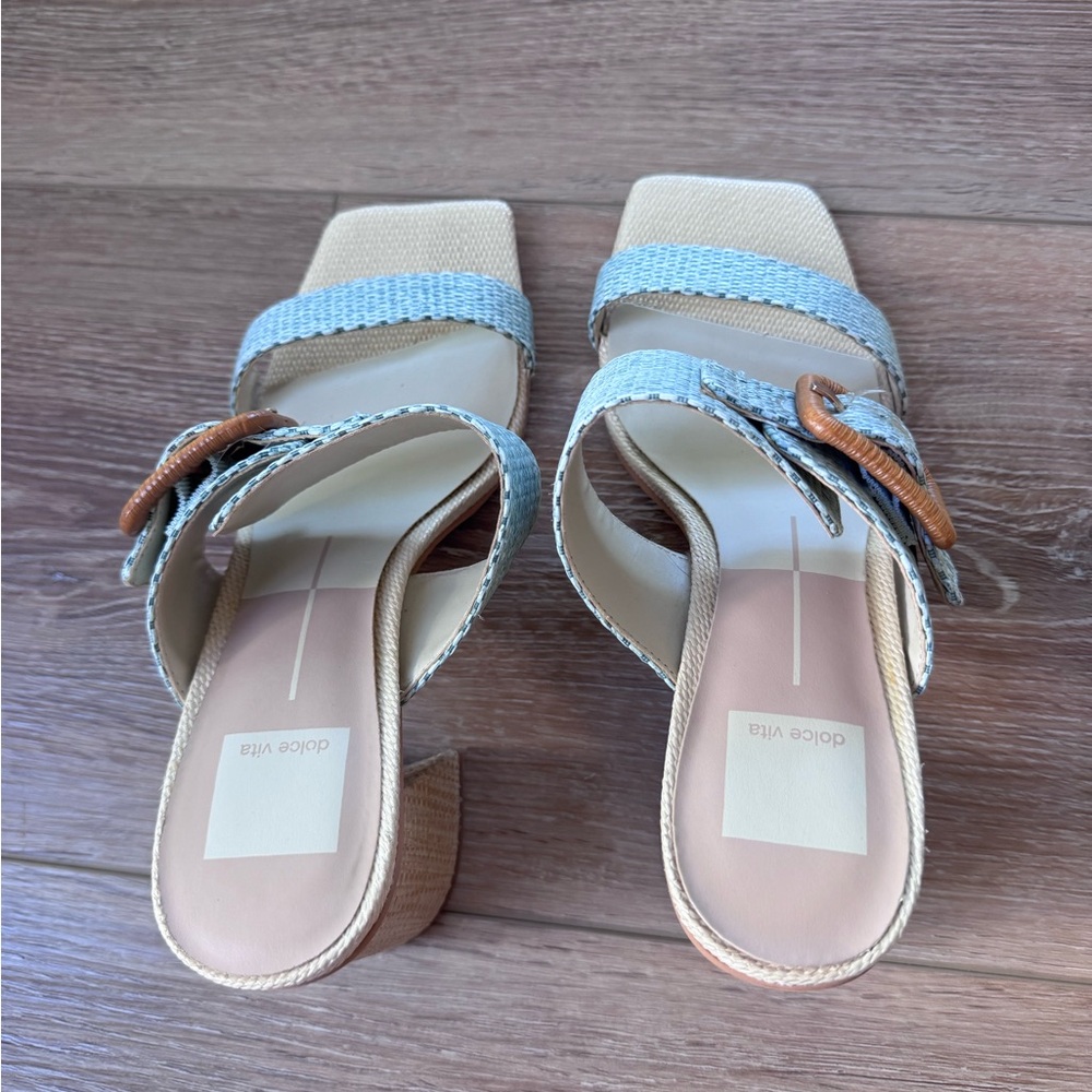 Dolce Vita Posy Mint Raffia Slip On Squared Toe Buckle Heels - Picture 6 of 8